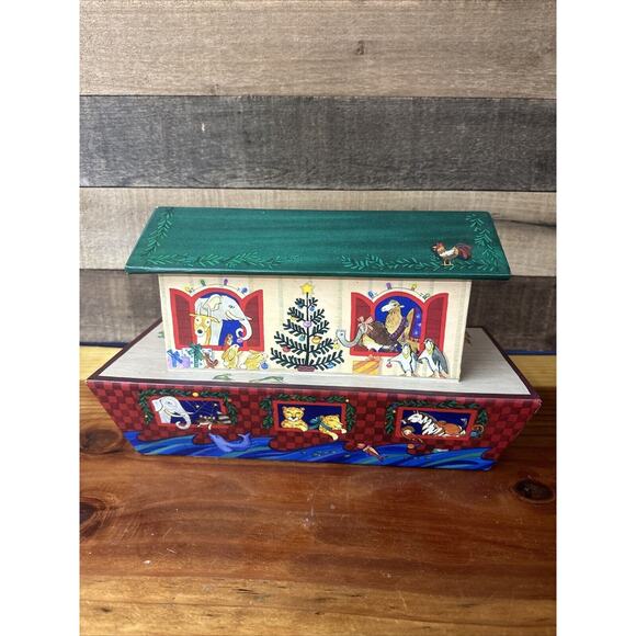 Vintage Hallmark Christmas Card Holder Gift Box Noah's Ark Lid 13.25” Long - Picture 4 of 6